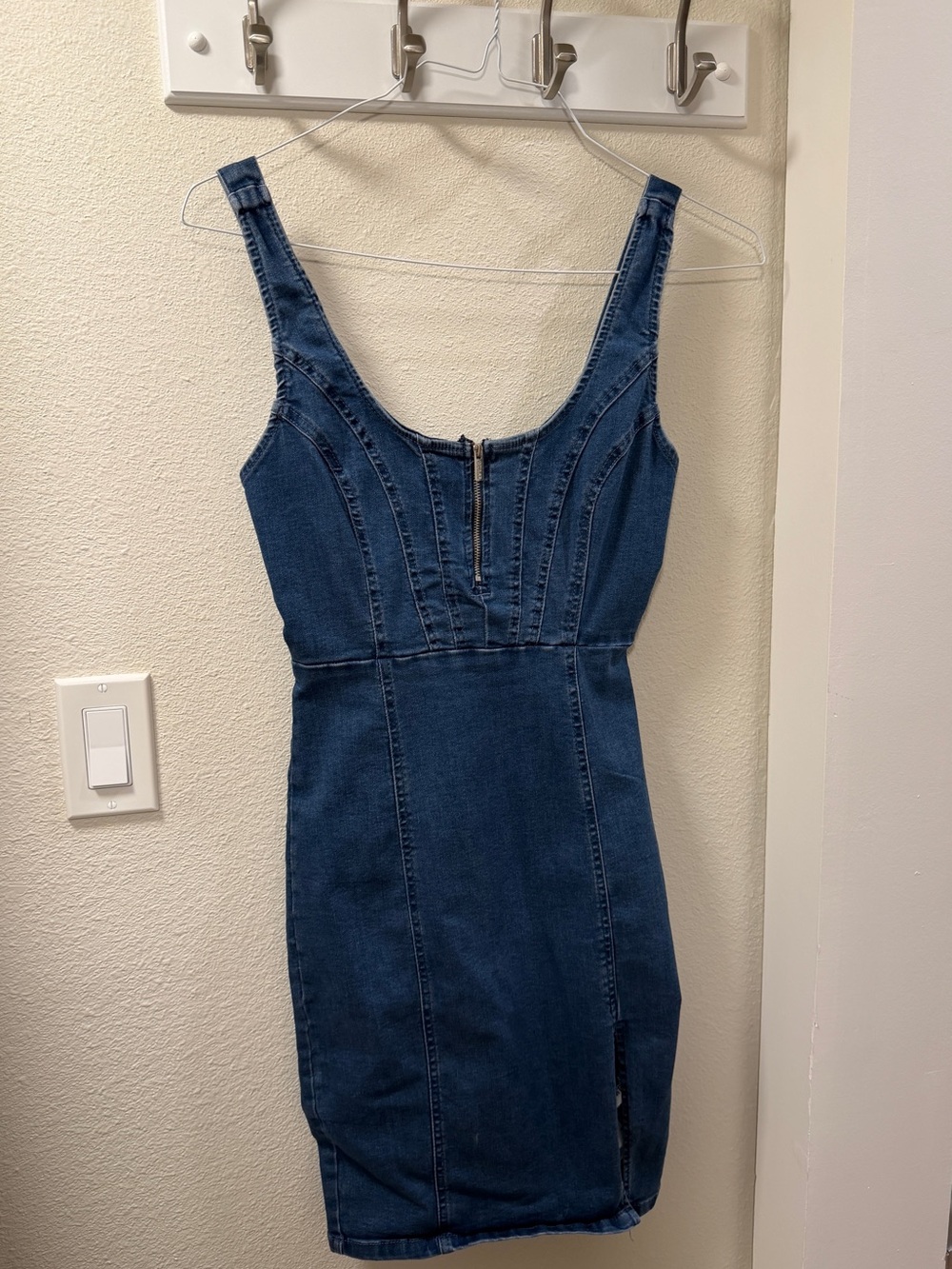 Guess Dark Blue Denim Bodycon Dress with Front Zip